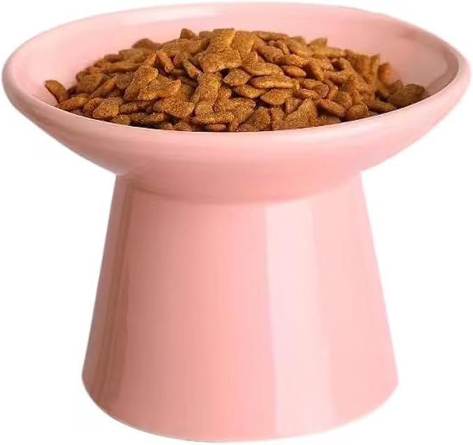 6.2 Inch Extra Wide Elevated Ceramic Cat Bowls, Food and Water Bowl Set for Elder Big Cats Small Dogs, Raised Design for Pet Easy Eating, Protect Cat's Spine Set of 1(Pink)
