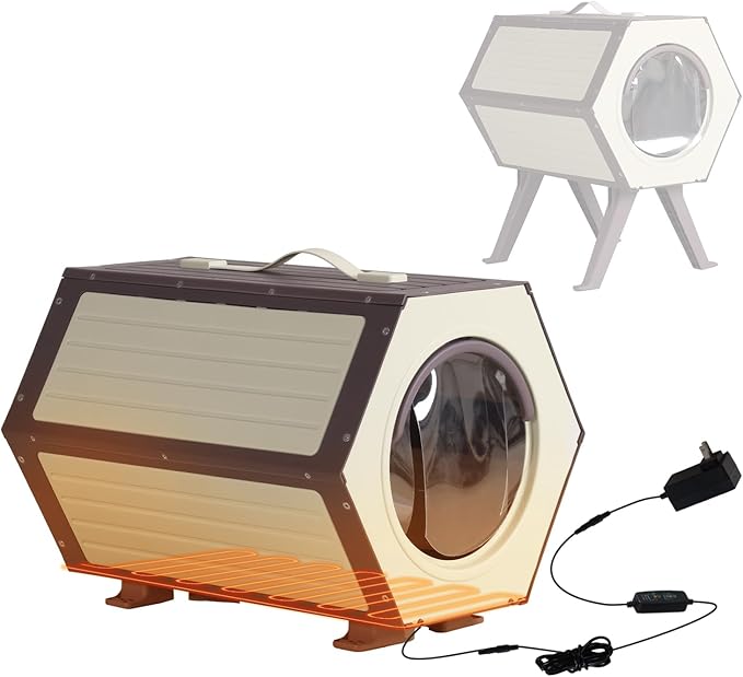 GUTINNEEN Outdoor Cat House, Heated and Insulated Cat Shelter for Winter, Weatherproof Cat Condo with Adjustable Temperature and Time, Feral Cat Patio with Escape Door (1 Set)