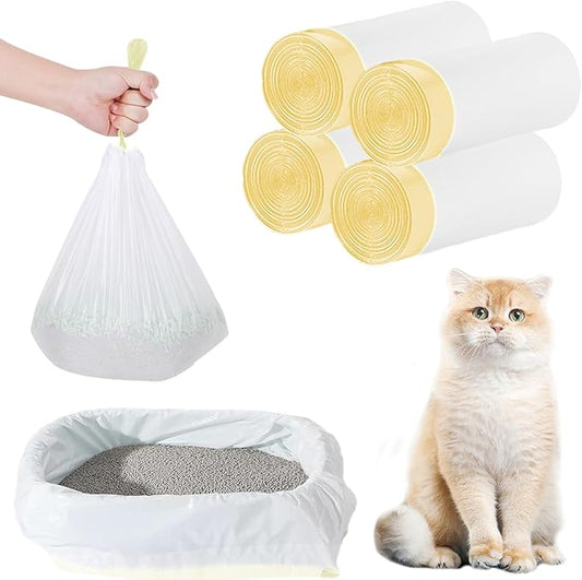 32 Count Cat Litter Box Liners - Large Drawstring Cat Litter Bags, Extra Thick Heavy Duty Durable Litters Tray Pet Cats Pan Liners, Waste Replacement Bags for Self-Cleaning Cats Litter Boxes 18" x 37"