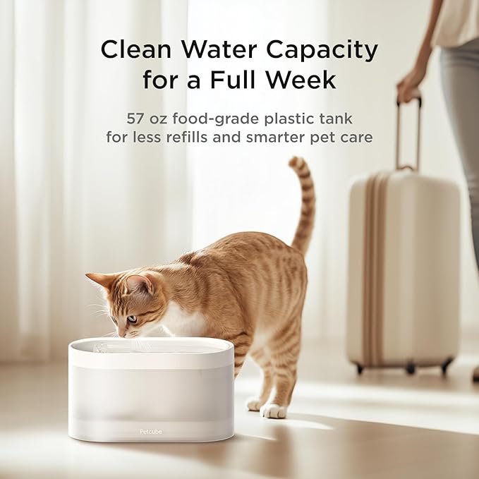 Petcube Bundle of Water Fountain with Ceramic Basin+3 Filters Pack | Automatic Wireless Fountain for Cats and Dogs, Easy to Clean, in-App Filter Control, Quiet Pump, Battery Operated