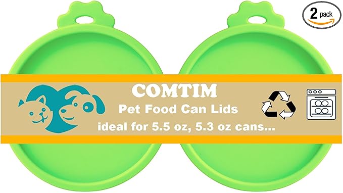 Comtim Cat Food Can Covers Lids for 5.5 oz Cans, 2 Pack Silicone Cat Food Can Lids for 5.5 oz 5.3 oz Cans...Pet Food Can Covers Reusable Can Toppers Savers for Wet Food (Green)