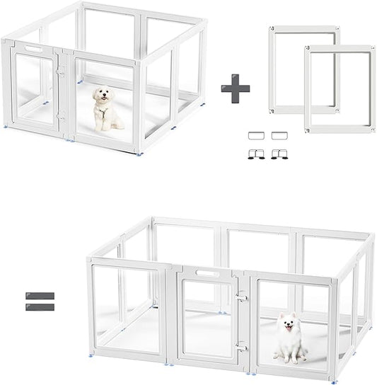 Acrylic Dog Playpen Suitable for Expanding Clear Dog Playpen Includes 2 I-Type Connectors and 2 Suction Cup Bases（23.6", 2PCS