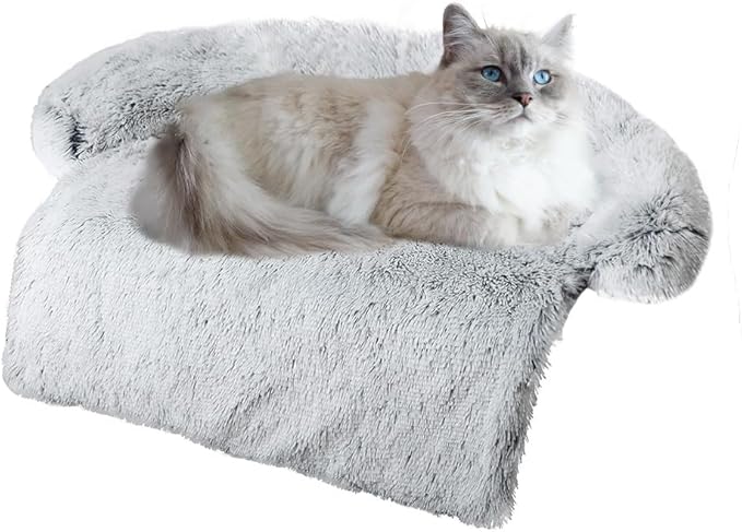 Calming Dogs/Cats Bed Mats, Dog Pad Washable Removable Couch Cover, Plush Long Fur Mat for Pets, Waterproof Lining, Perfect for Small, Medium and Large Dogs and Cats (Gradient Gray, M)