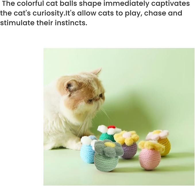Cat Toy Sisal Ball Hanging Cat Toy Handmade Cat Rope Ball Chew Eco-Friendly Toy Pets Interactive Toy Cat Toys for Indoor Cats (Assorted Colored, 6pcs)