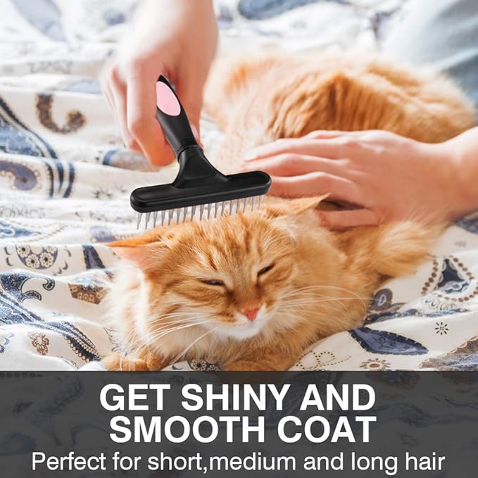 Pet Grooming Rake - Double Row Pins Shedding and Dematting Undercoat Rake Comb for Dogs, Cats, Matted, Short, Long Hair Coats - Safe Grooming & Deshedding Brush - Comb Out Mats & Tangles Easily