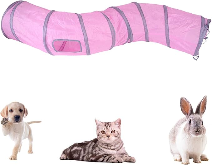 iCAGY Cat Tunnel for Indoor Cats Interactive, Rabbit Tunnel Toys, Pet Toys Play Tunnels for Cats Kittens Rabbits Puppies Crinkle Pop Up 47" Shape S