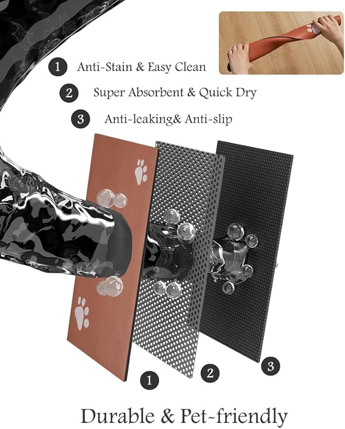 Pet Feeding Mat-Absorbent Dog Mat for Food and Water Bowl-No Stains Quick Dry Water Dispenser Mat-Dog Accessories Pet Supplies-Bowl for Messy Drinkers（Orange,16"x24"