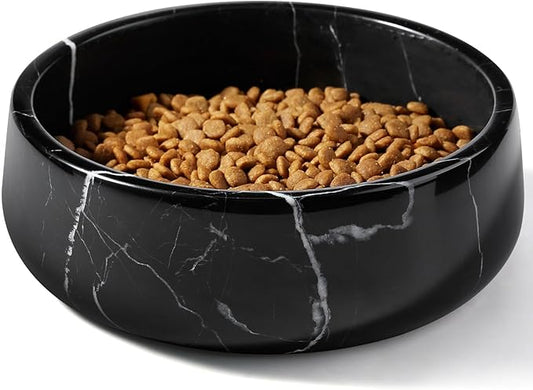 Black Marble Dog Bowl, 3.5lbs Non Slip,Non Spill Heavy Dogs Food Bowl, Large Dog Dish, Weighted Food and Water Bowls for Medium Dogs, Natural Stone Pet Bowl, Easy to Clean, Holds 4.5 Cups