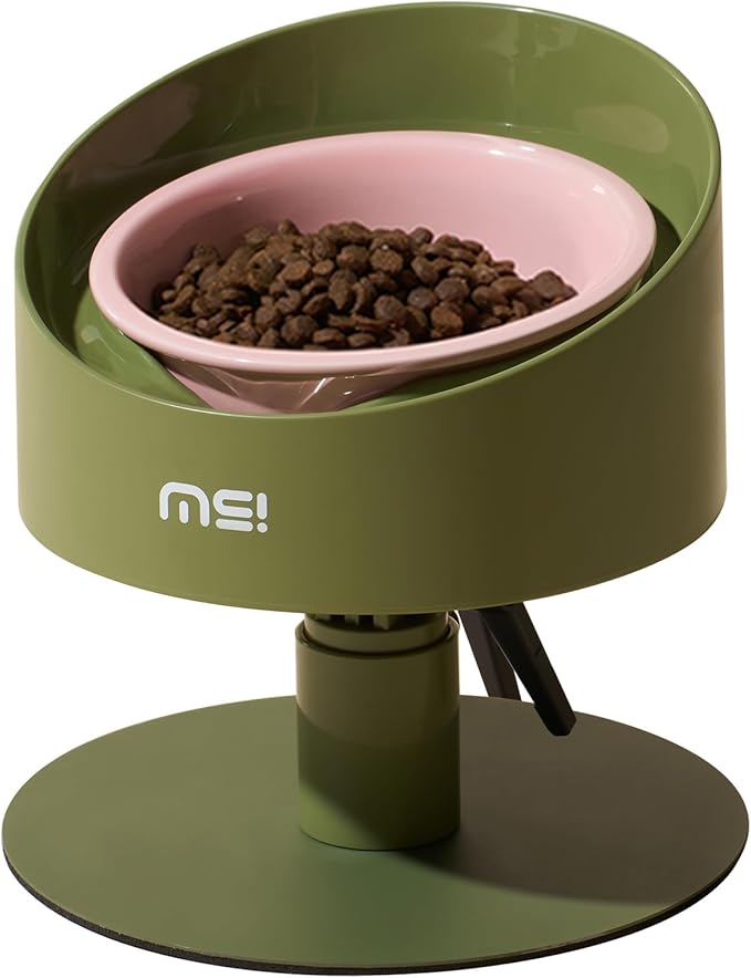 MS!MAKE SURE Adjustable Raised Cat Bowls, Ceramic Elevated Cat Bowls, Pet Bowl with Anti - Slip Rubber Pad, Leak - Proof, Lead & Cadmium Free, Whisker - Friendly, for All Life Stages of Age Pink Green