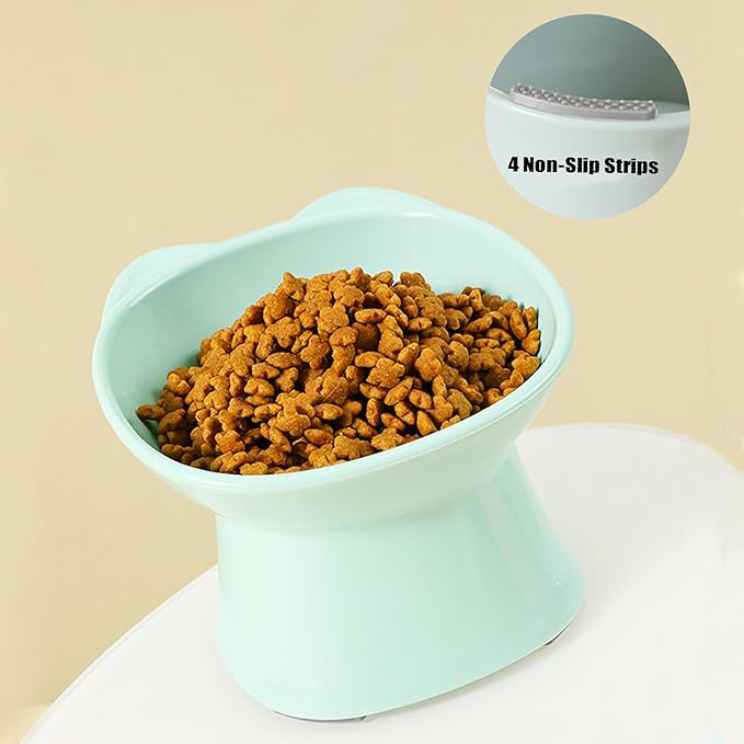 GKYZBB Elevated Cat Bowls, 15° Tilted Raised Cat Food Bowl Anti-Vomiting,Dog Kitten Food Dishes Pet for Cats and Small Dogs (Green)