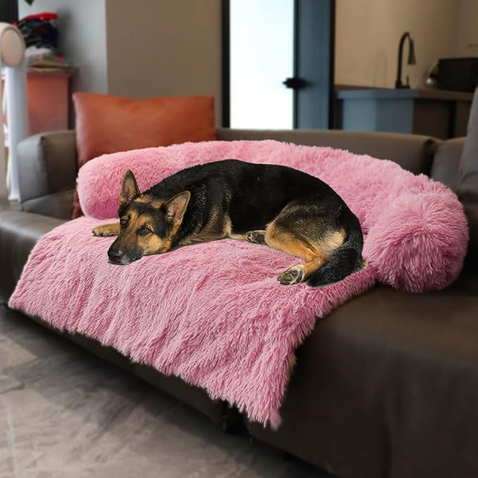 Tinaco Luxurious Calming Dogs/Cats Bed Mats, Dog Pad Washable Removable Couch Cover, Plush Long Fur Mat for Pets, Waterproof Lining, Perfect for Small, Medium and Large Dogs and Cats (Pink, 45"x37")