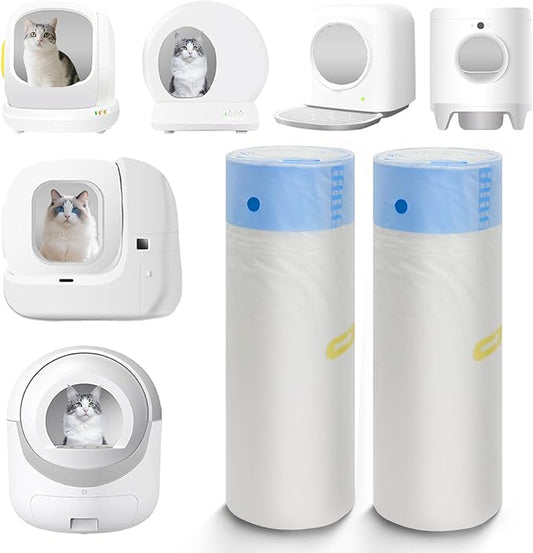 40 Count 21.6" x 11.8" Cat Litter Box Liners for Self-Cleaning Cat Litter Box, Replacement Automatic Litter Box Liners, 2 Rolls Drawstring Trash Bags for Robot, Extra Thick,（2 Packs/40 Counts）