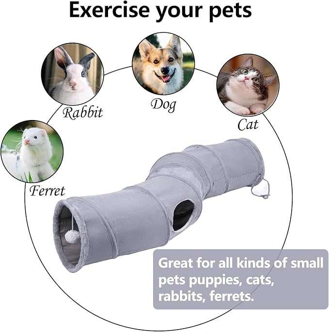 S-Shape Collapsible Cat Play Tube Toys with Plush Ball, Indoor Play Tunnel for Puppy, Kitty, Kitten, Rabbit