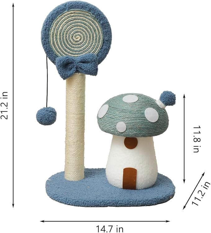 Doggie&Kittie Cat Scratching Post Cute Kitten Scratching Board Kitty Toys Mushroom Lollipop Cat Scratcher Furniture Cat Climber Climbing Tower for Indoor Cats Sisal Material (Blue)
