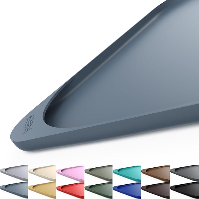 Silicone Pet Feeding Mat with Raised Edge & Residue Collection Pocket for Food and Water, Dog Bowl Mats, Cat Bowls Placemat with High Lip for Floor Waterproof, 19 x 12 x 0.7 Slate Blue