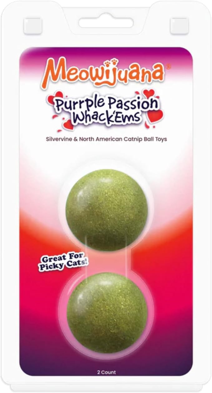 Meowijuana Compressed Catnip Ball Refill - 2 Pack | Purrple Passion | Interactive Cat Toy Refill | Potent Hand Harvested Catnip Grown in North America