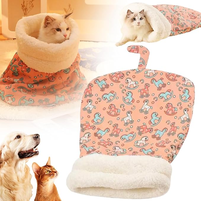 Pet Nest for Cats and Dogs, Soft Cat Dog Sleeping Bag, Warm Feline Bed, Portable Pets Nests, Soft Plush Winter Cat Cave Bed,Cat Dog Sleeping Bag for Indoor (Horse, 14 * 18inch)