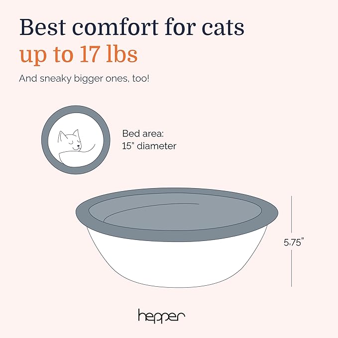 Hepper Cat Nest - Washable Bed With Removable Fluffy Fleece Liner - Cozy Comfy Calming Round Shape - Warming Donut Bed Desk Ready - Small for Indoor Cats (Grey/Grey)