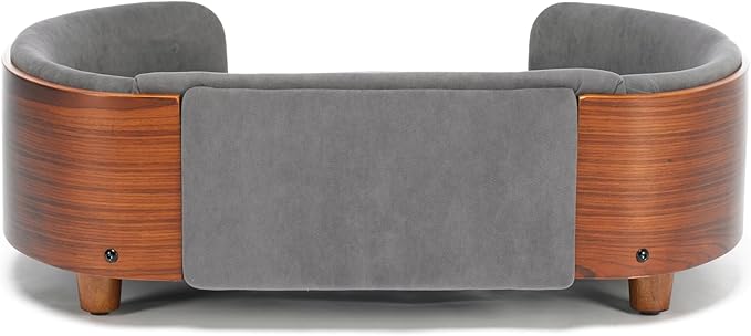 HomSof 30.7" Scandinavian Style Elevated Dog Bed Pet Sofa with Solid Wood Legs and Bent Wood Back,Velvet Cushion,Mid Size,Grey+Brown