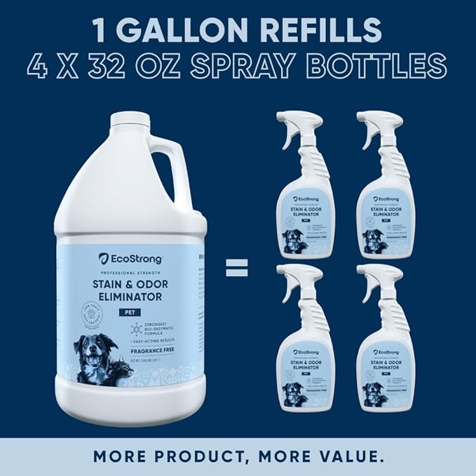 Pet Stain and Odor Remover - Cat Urine Enzyme Cleaner, Urine Destroyer for Dogs, Pet Urine Enzyme Cleaner [All New Fragrance Free] - 128oz