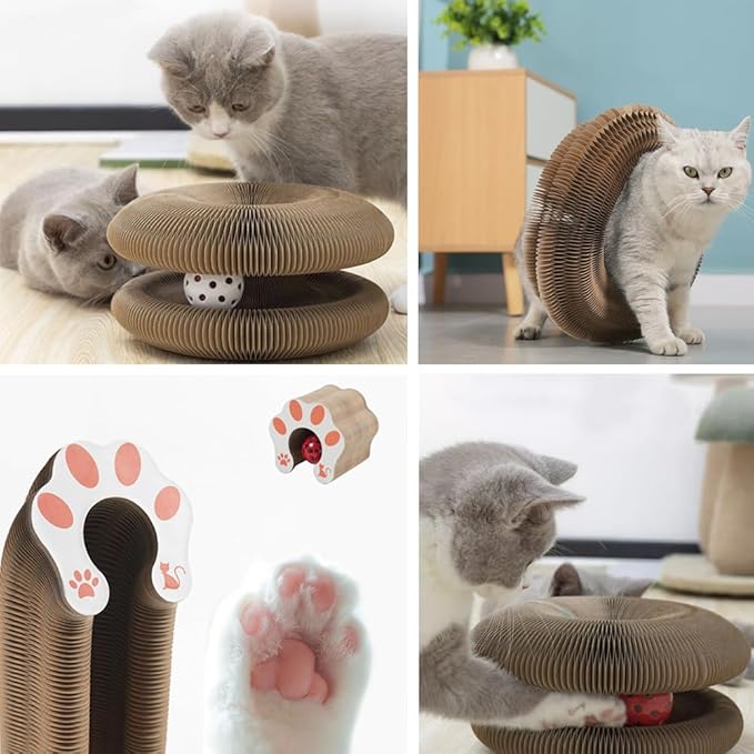 2pcs Magic Organ Cat Scratcher Board, Kitten Interactive Ball Scratching Pad Cardboard Accordion, Foldable Kitty Small Animals Scratch Post Cat Toy for Feline Physical Exercise Entertainment