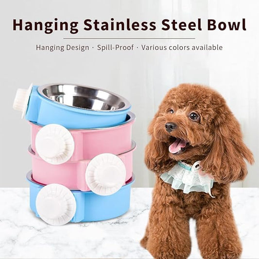 2Pcs Pets Lightweight Stainless Steel Bowl,Removable Stainless Steel Pet Hanging Food Water Feeder Bowl Cage Coop Cup for Puppy Medium Dog Cat Rabbit Ferret Bird Gunea Pigs (Pink, S)