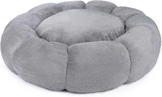 Sherry Kline Pets “Daisy Round” Donut Shape Calming Bed for Dogs and Cats, from Soft Faux Fur, Available in 4 Sizes, Machine Washable