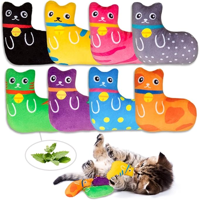 AWOOF Catnip Toys for Indoor Cats, Natural Catnip Cat Toys Kitten Toys - 8 PCS Fish Cat Toys Set for Boredom