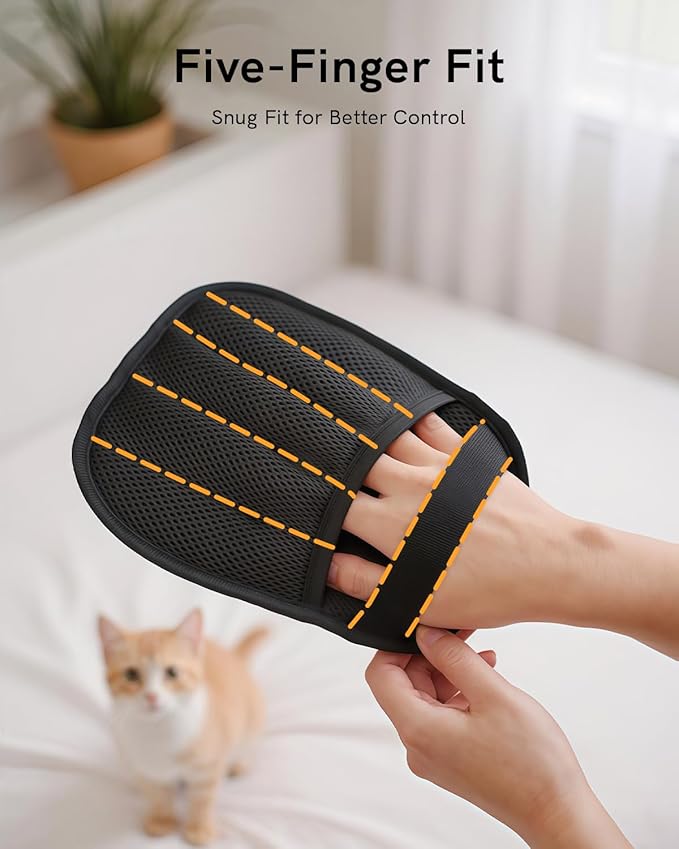 2025 Newly Upgraded Pet Hair Removal Gloves for Cats & Dogs, Electrostatic Grooming Gloves for Pet Hair, Five-Finger Reusable Pet Hair Remover Tool for Clothes, Bed, Couch, Carpet, 3 Pcs