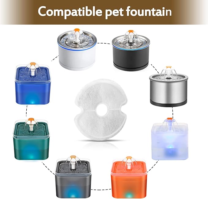 Cat Water Fountain Filters, Multiple Filtration Pet Water Fountain Replacement Filter,8 or 12 Packs of Cotton Activated Carbon Cat Fountain Filters (Filter 16 pack)