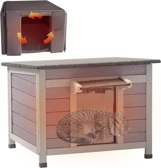 Cat House Outdoor Dog House with Insulation Liner Rabbit Hutch Feral Kitty Shelter for Outdoor Cats Cat Shelter for Winter