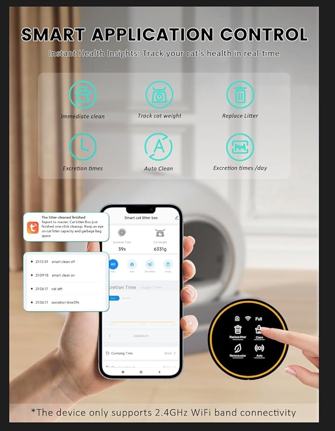 Automatic Litter Box, Upgraded Robot Self Cleaning Litter Box for Multiple Cats, 65L+9L Extra Large, Features Negative ion Sterilization and Deodorization, APP Control, 3 Rolls Litter Bag Liners