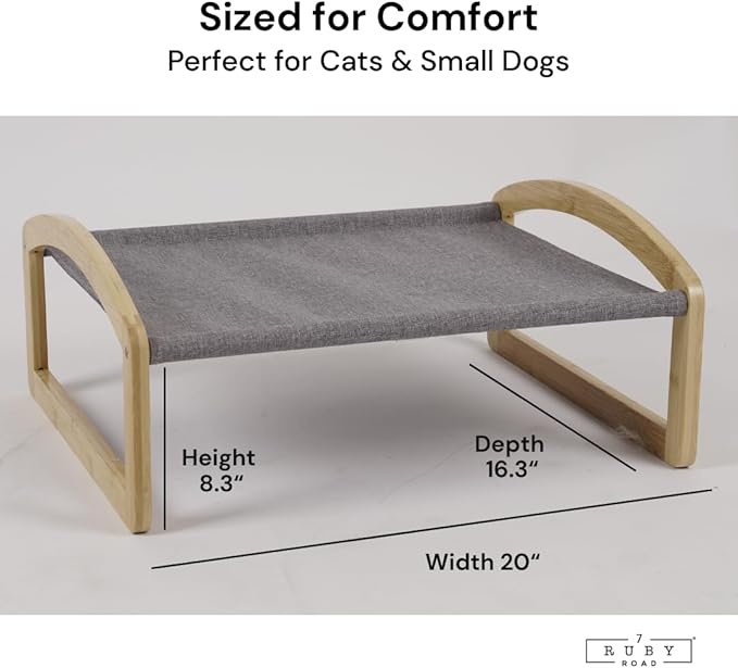7 Ruby Road Elevated Cat Bed Cot with 2 Washable Covers, Wooden Cat Hammock Bed Chair, Modern Raised Pet Beds & Furniture for Indoor and Large Cats, Kitten, Dog, Puppy and Small Dogs