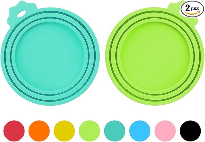 2 Pack Pet Food Cans Lids, Silicone Food Can Covers for Dog and Cat, BPA Free/Food Safe/Universal, One Fit Most Standard Size Food Can Top Teal/Green