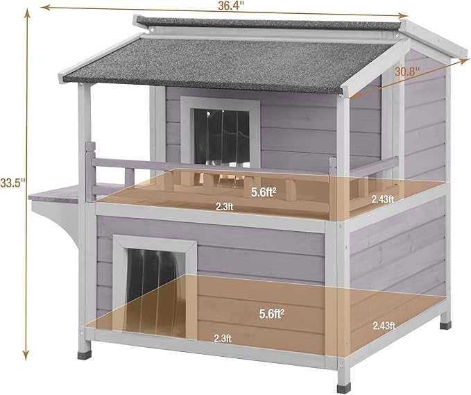 GUTINNEEN Outdoor Feral Cat House, Outside Cat Condos Two Story, Rainproof Kitty House for Winter