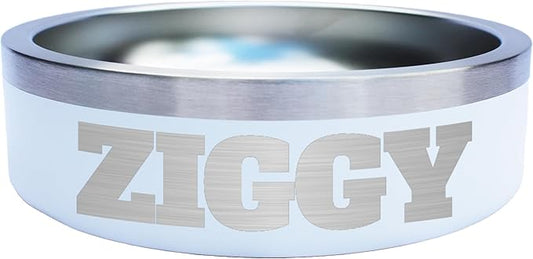 Custom Dog Bowl with Large Name - 304 Stainless Steel, Personalized Engraved, Nonslip, Custom Cat Bowl, Feeder, Pet Supplies, Food (White, Small - 18oz)