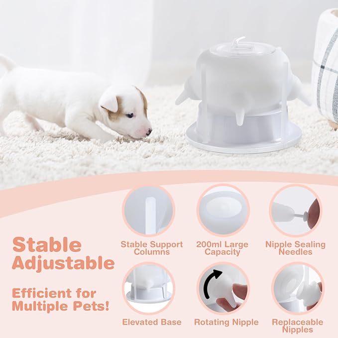 Nursing Nipple for Kittens, Nursing Nipple with 4 Adjustable Detachable Nipples – Perfect Replacement for Nursing Bottles, Puppy Feeder for Newborn Kittens & Puppies, 200ml Capacity(White)