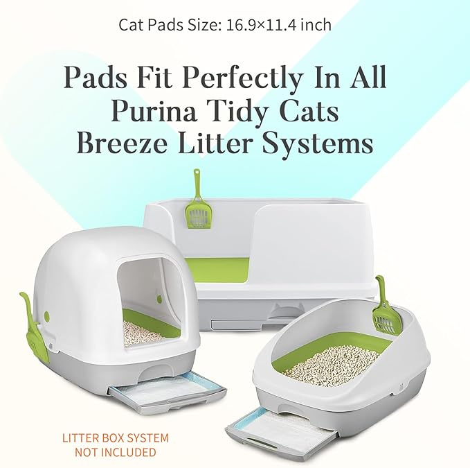60 Count Cat Litter Pads for Tidy Cats Breeze System 16.9" X 11.4", Cat Pad Refills for Litter Box, Thickened Super Absorbent Pee Pad, Odor Control & Leak-Proof, Unscented