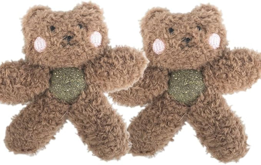 Cat Toys with Catnip Kitten Chew Bite Supplies Boredom Relief Fluffy Kitty Teeth Cleaning Chewing Cat Lovers Interactive Plush Gift (Bear&Bear)