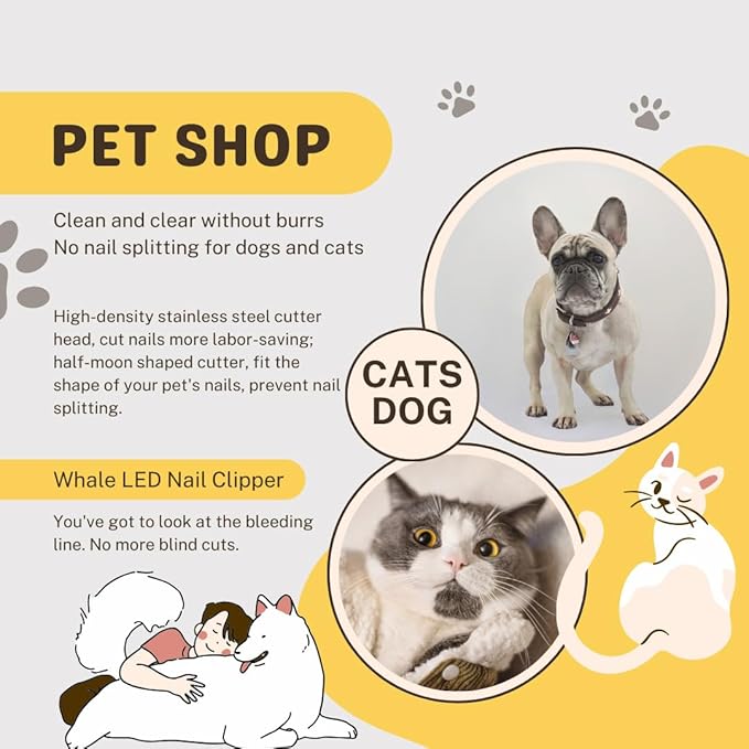 Cat Nail Clippers, Whale Shape Precision Trimming Tool, Ergonomic Non-Slip Handle, Safety Guard, Compact & Easy to Clean (Coffee)