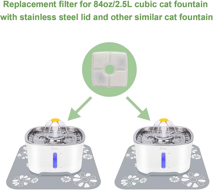 Wonder Creature Cat Water Fountain Filter, 8 Replacement Filters & 4 Replacement Pre-Filter Sponges Pack for 2.5L Cubic Pet Fountain Stainless Steel Top, Elliptical Automatic Cat Water Dispenser