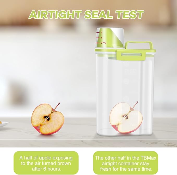 TBMax Rice Storage container 4 Lbs, Small Rice Dispenser with Measuring Cup, Lime Green Cereal Containers Flour Bin, Kitchen Food Storage Container and Pantry Organizers, Pet Dog Cat Food Dispenser