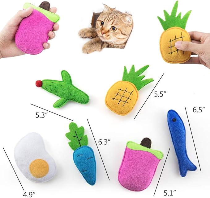 AWOOF Catnip Toys for Indoor Cats, 6 Pack Cat Chew Toys Plush Interactive Cat Kicker Toy for Indoor Kitten Exercise for All Breeds
