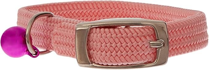 Kool Kat Elastic Cat Safety Collar with Bell, Pink, 8"