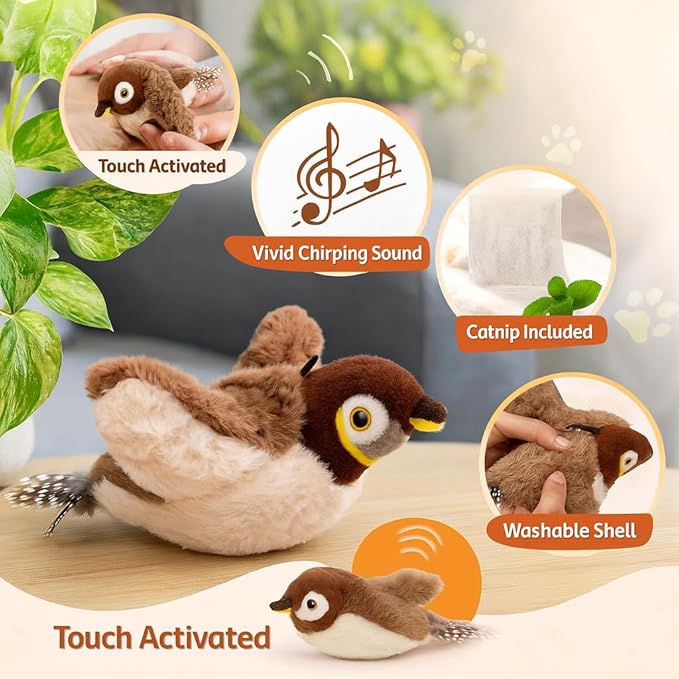 Flapping Bird Cat Toy, Cat Toys for Bored Indoor Adult Cats (No Flying) - Interactive Automatic Cat Toy with Chirping & Flapping Wings, Catnip Toy for Cats, Juguetes para Gatos