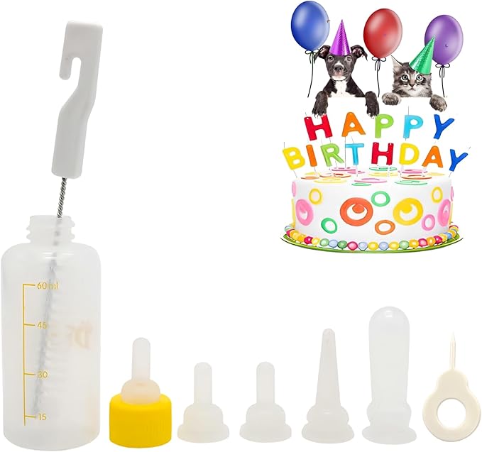 Kitten Bottle Feeding Kit 1ml 3ml 5ml 10ml 60ml - Kitten Puppy Milk Replacement Small Animals Waterer Feeder Newborn Puppy Bottles for Nursing