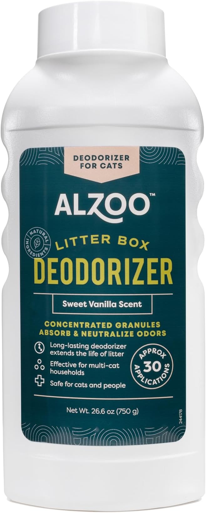 Cat Litter Deodorizer, Concentrated Granules Absorb & Help Neutralize Odors, Mineral-Based Active Ingredients, Up To 30 Uses, Sweet Vanilla Scent, 26.6 Oz.