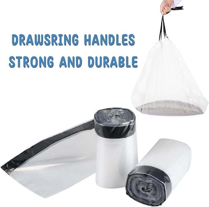 Tinlade 50 Count Jumbo Cat Litter Box Liners Large Drawstring Cat Litter Liners Bags Unscented Tear Resistant for Trash Waste to Keep Your Home Clean(39 x 22 Inch,Clear, Black)