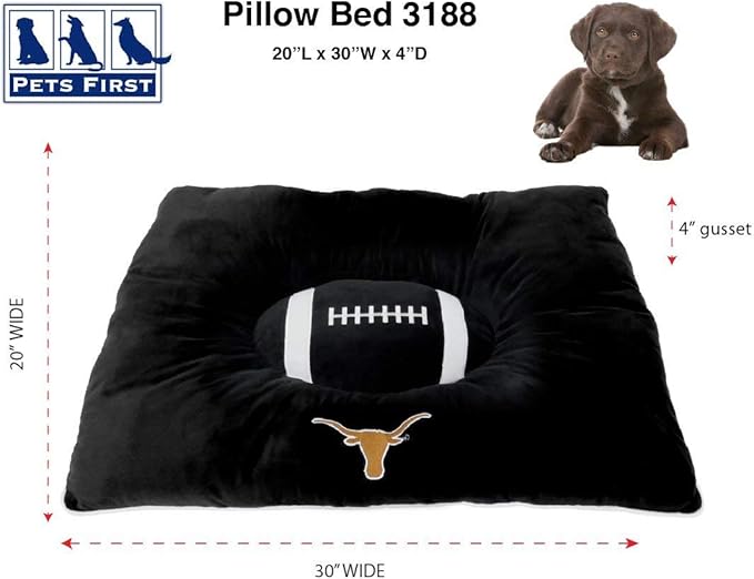 Pets First NCAA PET BED- Texas Longhorns Soft & Cozy Plush Pillow Bed. - Sports Dog Bed. Cuddle, Warm Collegiate Mattress Bed for Cats & Dogs