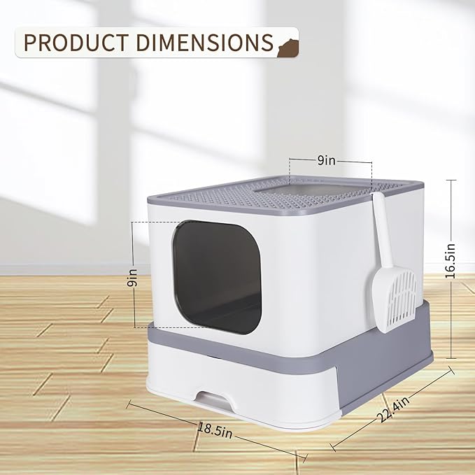 RIZZARI Stainless Steel Cat Box: Enclosed Design with High Walls - Light Gray - Large Litter Pan for Odor Control Indoors